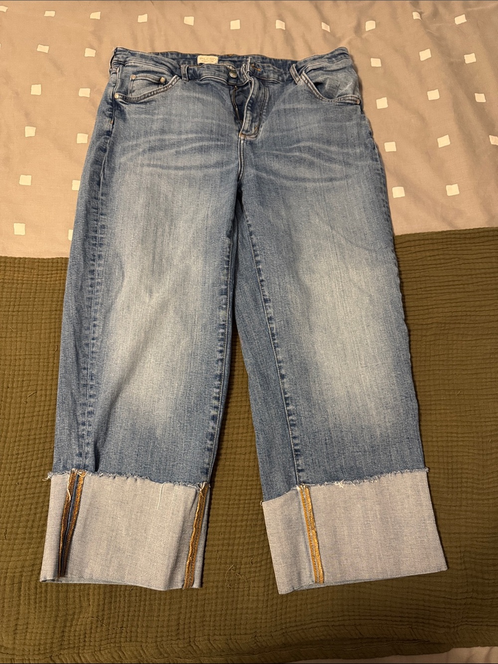 Pilcro Light Blue Cropped Boyfriend Jeans with Folded Cuffs